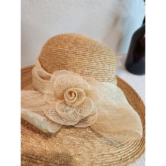 VTG Neiman Marcus Made in Italy‎ 100% Straw Wide Brim Hat Elegant Summer Derby - Picture 3 of 7